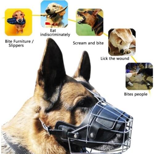 21021852Pet Dog Mouth Breathable Adjustable Anti-Bite Metal Muzzle Protection Cover