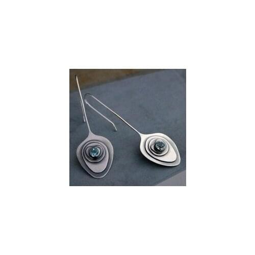 Ethnic Nepal Jewelry S925 Plated Ancient Flower Earrings for Women Fashion Inlaid with Light Blue Diamond Simple Earrings