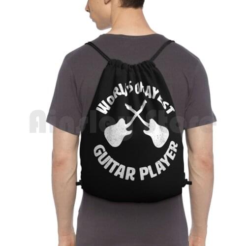 Worlds Okayest Guitar Player | Guitarist Backpack Drawstring Bags Gym Bag Waterproof Music Musical Instruments Blues Band