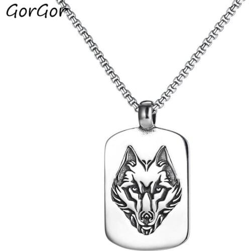 GorGor Necklace Men Stainless Steel Pattern Wolf Head Geometric Pendant Hiphop Style Individuality Fashion Accessories TX-1824