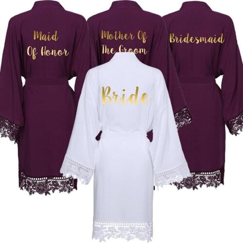 Cotton Lace Robe Bride print custom Robe Bridesmaid Robes Women Wedding Bridal Robe Bathrobe Sleepwear purple robe