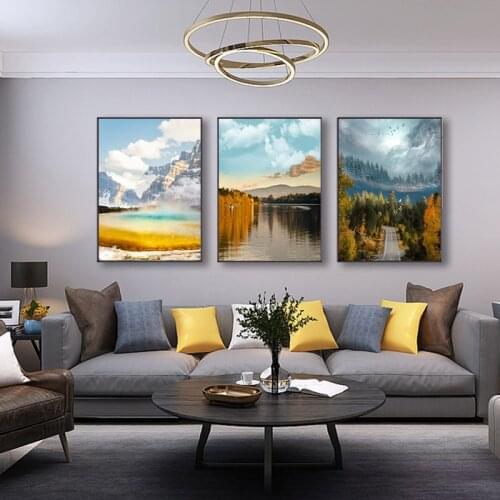 Nature Scenery Nordic Canvas Painting Wall Art Mountain Forest Road Landscape Print and Poster for Bedroom Home Backdrop Decor