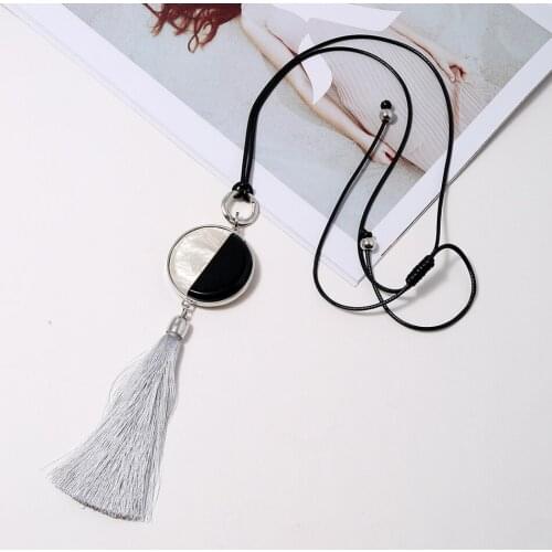 Statement Leather Rope Chain Acrylic Round Pendant long Tassel Necklaces Sweater Custom Necklace women Chains christmas jewelry
