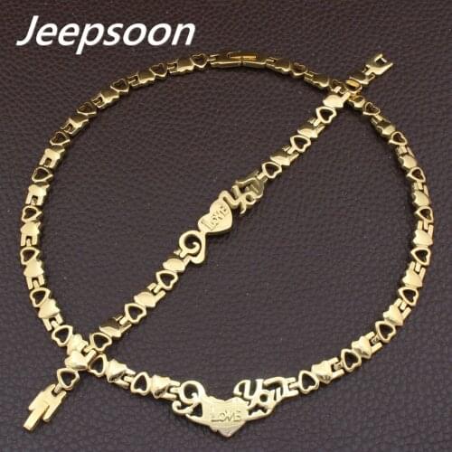 Hot Sell Womans Fashion Stainless Steel Metal Silver and gold color Heart Necklace And Bracelet Jewelry Set SFKABADI1