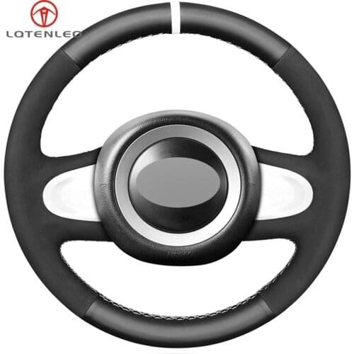 LQTENLEO Black Genuine Leather Suede Steering Wheel Cover for Mini Cooper Coupe countryman Roadster Clubman 2009-2013 (2-Spoke)