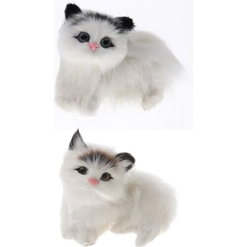 Cute Realistic Cat Animal Toys Furry Interior Ornament Kids Children Girls Birthday Gift Bedroom Decoration Black Forehead