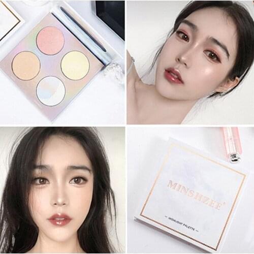MINSHZEE Marble 4 Color Highlighter Power Glitter Palette Makeup Glow Face Shimmer Repair Powder Nose Shadow High Blush TSLM2