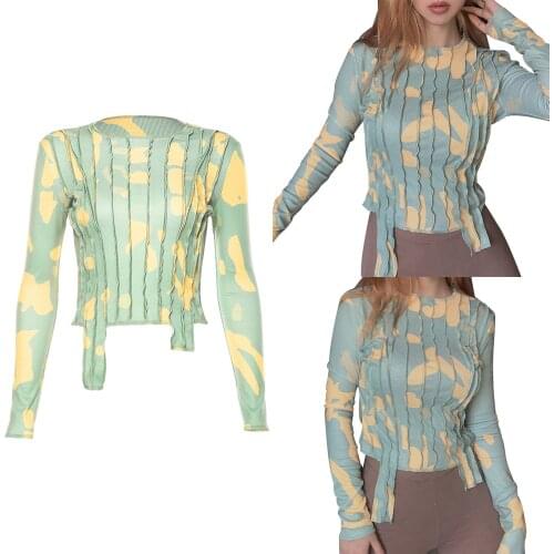 Fashion Slim Womens Patchwork Stitch Tops,2021 Summer New Sexy Long Sleeve Color Block Irregular Hem T-Shirts