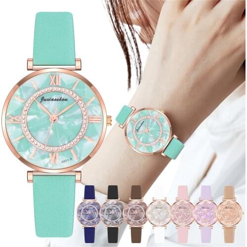 Women Watches Fashion Steeple Glass Marble Dial Analog Quartz Leather Strap Watches Gift Clock Zegarek Damski