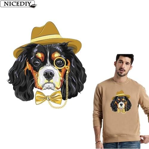 Nicediy Fashion Gentleman Dog Patches Iron On Patches For Clothing Deal With It Clothes Stickers Heat Transfer Printing T-shirt