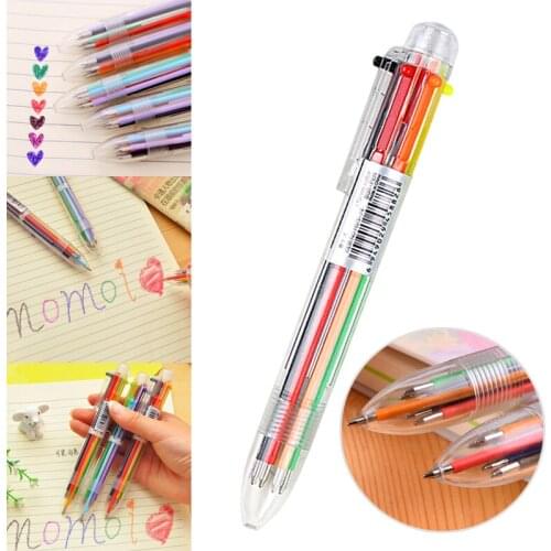 Novelty Multicolor Ballpoint Pen Stationery Press 6 Color Oil Pen for Office School Students EM88