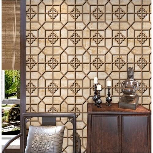 Beibehang New Chinese style wood grain wallpaper Chinese medicine massage shop shop store restaurant living room TV background