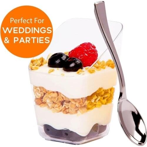 Disposable Plastic Mini Forks Rose Gold Dessert Spoon Tasting Fork Small Appetizers Spoon Silver Wedding Dinnerware 10cm 25pcs