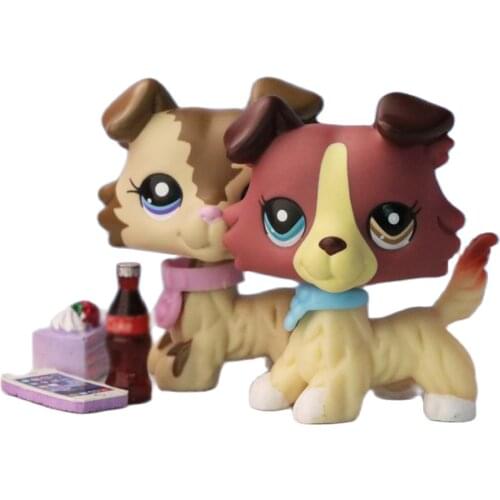 Pets Collie #2210 Tan and Brown Strap with Purple Eyes #1262 Red Different Eyes Dog Figure Toy With Accessories Kids Gift