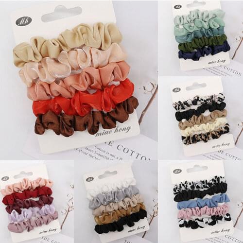 Free 5Pcs/Set Shiny Women Scrunchies Pack Elegant Solid Color Organza Stain Silk Hairband Set Hair Rope Girls Hair Accessories