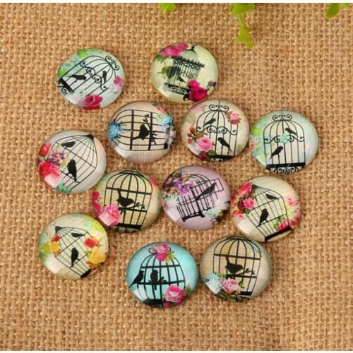 50PCS self-adhesive birdcage Mixed Color glass Mosaic Printed Glass Mosaic Oval Cabochons