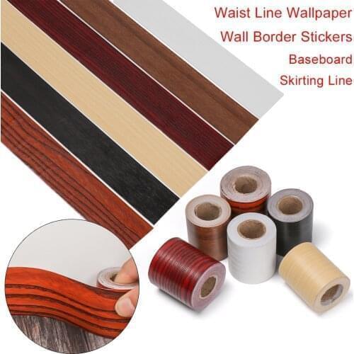 Self-adhesive PVC Waterproof Wood Waist Line Wallpaper Living Room Skirting Line Vinyl Decals Baseboard Wall Border Corner Stick