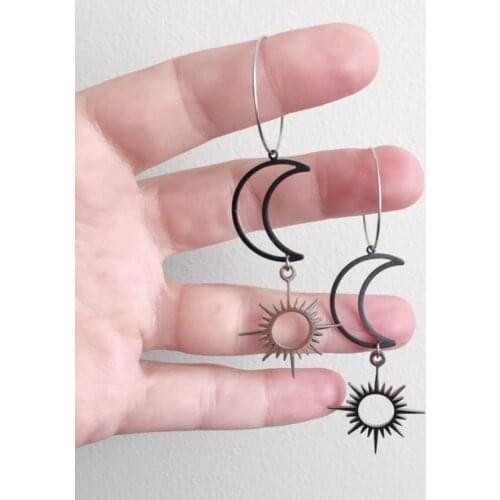 Mismatched Star and Moon Earrings Asymmetrical Earrings Dainty Sun Moon Earrings