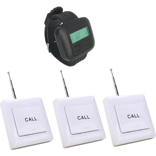 Restaurant Pager Wireless Waiter Calling System 433MHz 1 Watch Receiver+3 Button Transmitter
