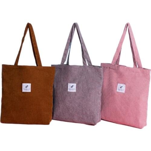 Women Corduroy Shopping Bag Female Canvas Cloth Shoulder Bag Environmental Storage Handbag Reusable Foldable Eco Grocery Totes