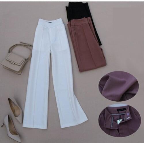 Spring NEW Elegant Office Lady Suit Pants Women Fashion Wide Leg Full Length Straight Trousers