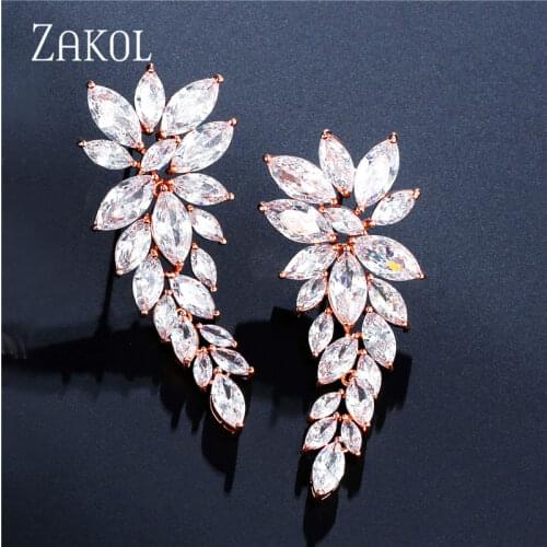 ZAKOL Luxury Cubic Zirconia Marquise Cut Bridal Jewelry Long Dangle Earrings for Women Wedding Dinner Birthday Gift FSEP2329