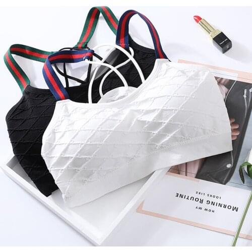 Women Cotton Bra Tube Top Brassiere Female Striped Underwear Sexy Ribbon Top Women Sports Bra Sexy Fashion Tank Up Seamless Top