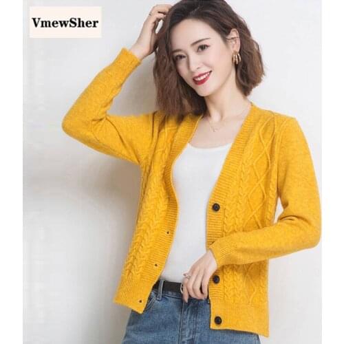VmewSher Women Solid Twist Sweater Cardigans Casual Chic Basic Thread Sweater Autumn New Plus Size Loose V-neck Sweater Coat