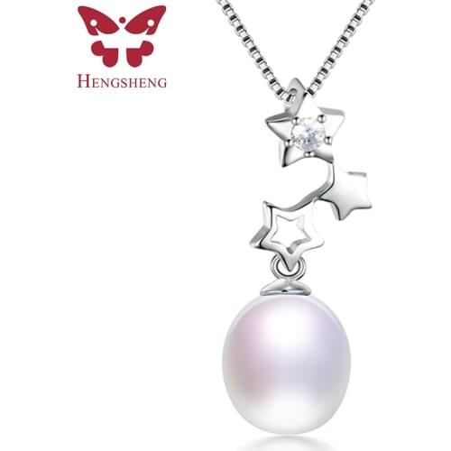 HENGSHENG Fine Jewelry 925 Sterling Silver Star Zircon Pendant For Women Genuine Natural Freshwater Oval Pearl Necklace Gift