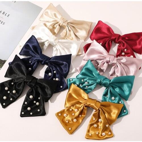 1PCS New Bow Hairclips Simple Versatile Hairpins Pearl Hairgrip Spring Clip Ladies Headwear Girls Hair Accessories Ornament Gift