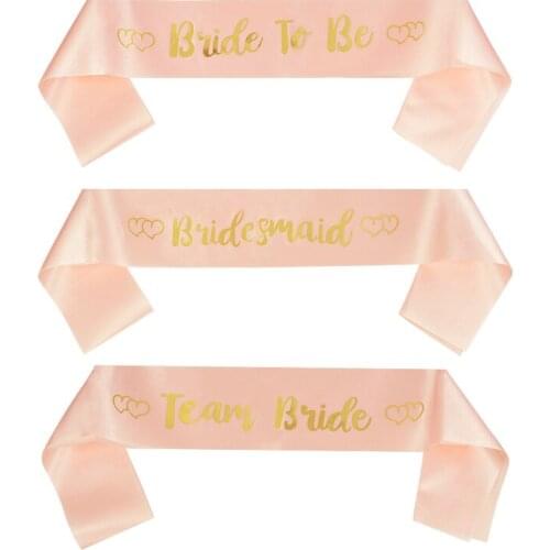 1Pc Wedding Decorations Rose Gold Bride To Be Satin Sash Team Bride Bridesmaid Letter Bridal Shower Bachelorette Party Supplies