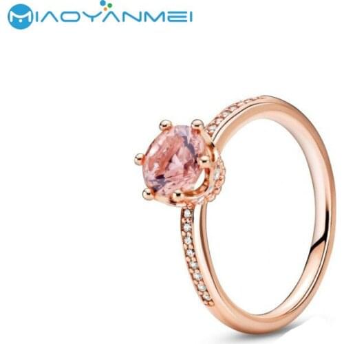 2020 Autumn New 925 Sterling Silver Rings Rose Gold Pink Zircon Ring Fashion Jewelry Women Birthday Gift