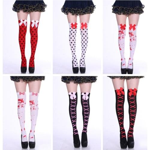 2021Hot New Halloween Candy Color Bowknot Long High Tube Over-the-knee Thigh Socks Polka Dot Skull Personality Street Sexy Night