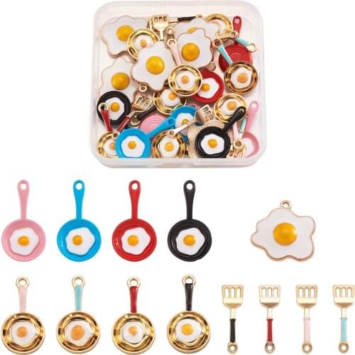 30pcs/box Mixed Shape Pan/ Egg Enamel Charms Beads For Jewelry Making DIY Pendant Earring Bracelet Accessories