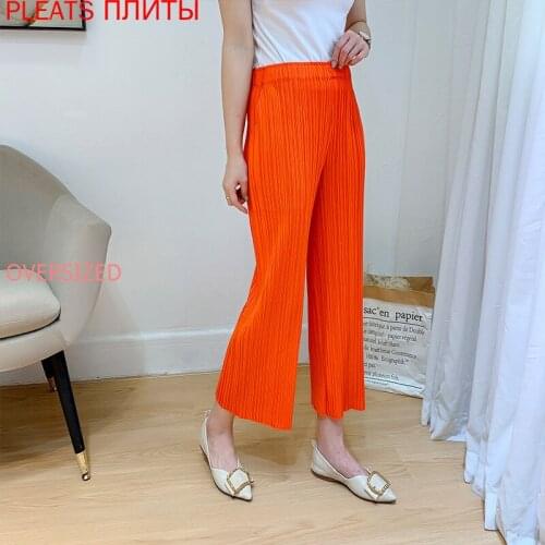 8 Colors Available Miyake Pleated Wide-leg Pants Women 2021 Nine-cent Summer Straight Pleated Pants High Waist Pants Women
