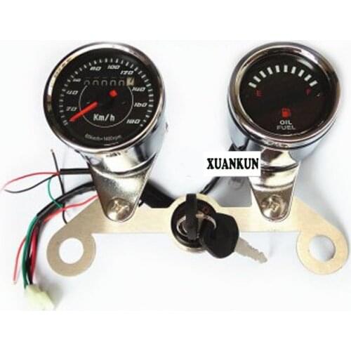 AX100 Motorcycle Retro Retrofit Dual Meter Fuel Gauge Odometer LED With Stand Electric Door Lock Kit