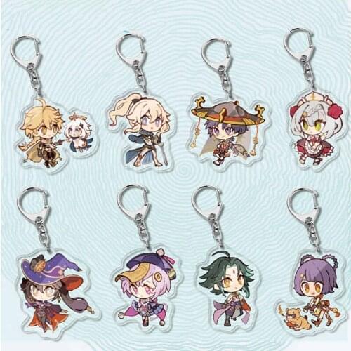 Game Genshin Impact Key Chains Morax Klee Cosplay Two-sided Keychain Acrylic Pendant Keyring