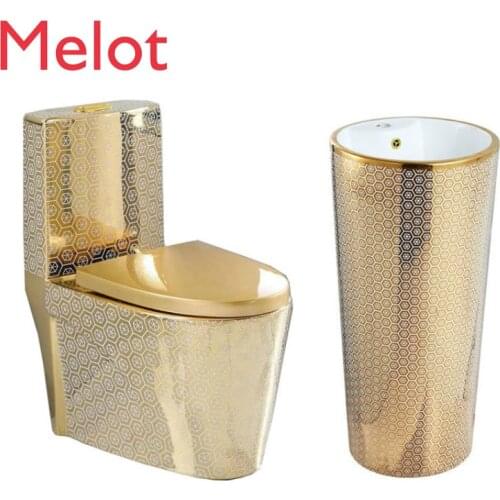Chaozhou wholesale sanitary ware colorful pedestal basin bathroom european golden toilet bowl