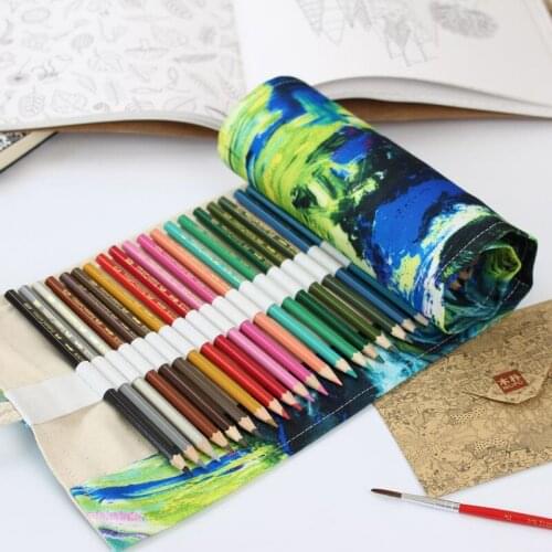 36/48/72 Holes Pencil Case Canvas Art Drawing Pen Bags Wrap Roll Up Holder Printing Storage Pouch School Offices Suppiles Gift