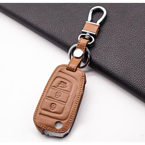 Hot Sale Carrying Leather Key Chain Case Cover Holder for Hyundai Solaris Verna 2017 2018 Flip 3 Button