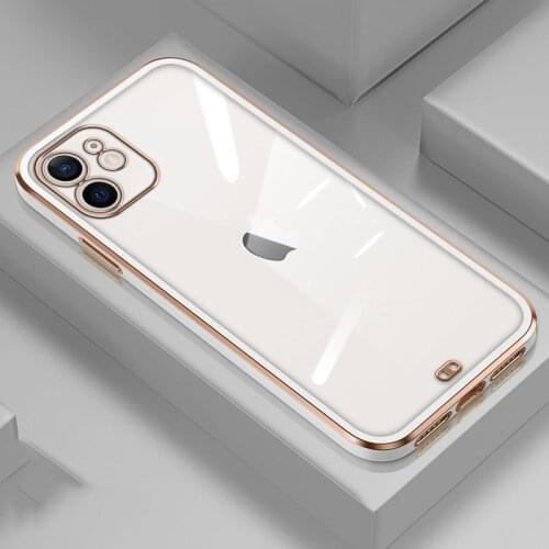 NEW Fashion Square Plating Frame Case For iPhone 12 11 Pro Max Mini XS XR X 7 8 Plus SE 2020 Feel Transparent Back Cover