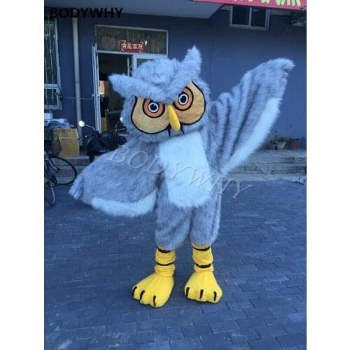 Long Furry Gray Owl Fursuit Mascot Costume Adult Character Cosplay Fancy Dress Christmas Halloween Birthday Party Outdoor Outfit