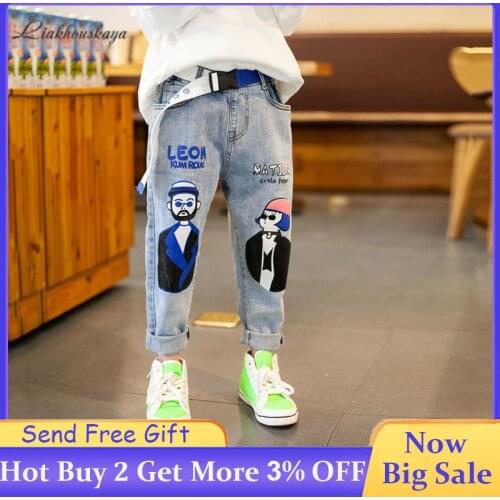 Boys Jeans ChildrenS Spring Autumn Fashion Jeans Boys Cartoon Letter Print Jeans Toddler Baby Elasticated Waist Slim-Fit Pants