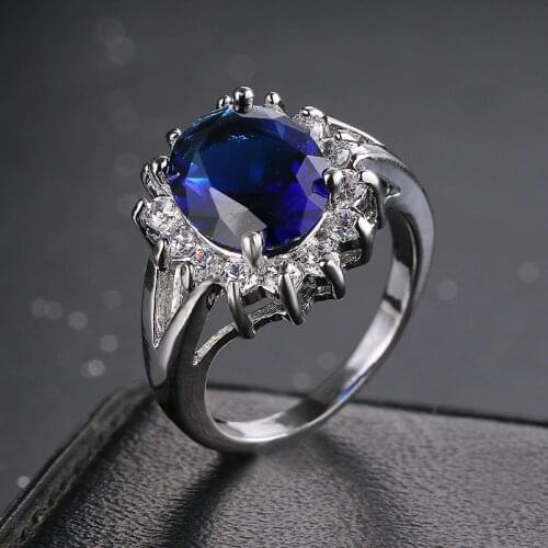 Emmaya Princess Blue Crystal Engagement Ring Fashion Wedding Jewelry for Lady High Quality Zircon Ring Party Jewelry G