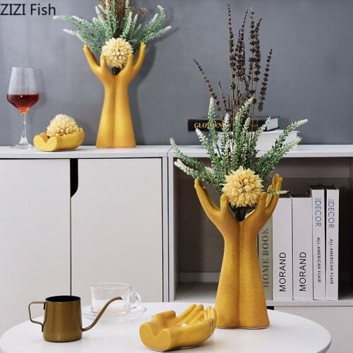 European Hand Shape Vase Flower Pots Decorative Flower Arrangement Desk Decor Ornaments Crafts Nordic Home Decoration Modern
