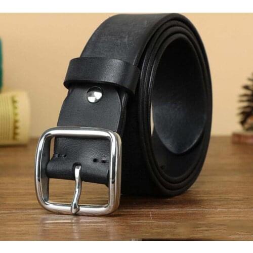 Personalized Fashion Stainless Steel Buckle Belt Male Leather Pin Buckle Cowhide Korean Retro Trend All-match Casual Pants Belt