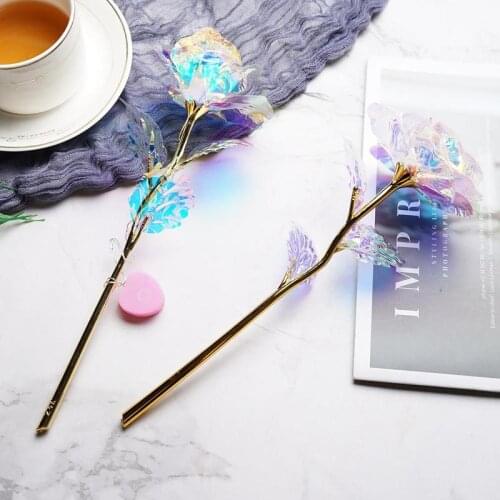 1pc Valentines Day Creative Gift 24k Aluminum Foil Rose Gold Rose Lasting Eternal Love Wedding Decoration Lover Lighting Rose