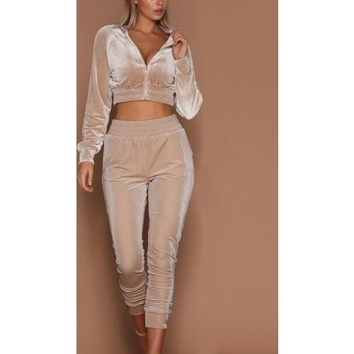 2020 ITFABS Newest Arrivals Fashion Hot Women Casual Simple Hoodie Sweatshirt Pant Set Female Wear Midriff-baring Casual Suit