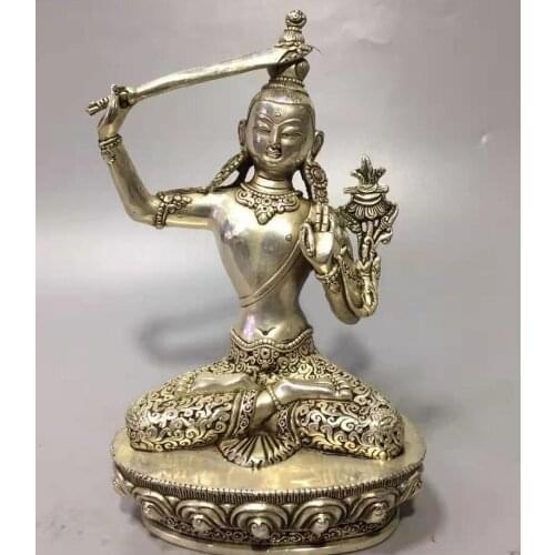 Chinese White copper manjusri bodhisattva Buddha crafts statue