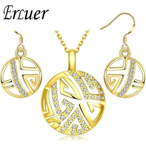 ARUEL Necklace Earrings Trendy Women crystal wedding african Fashion bride rose gold color circular party Jewelry Sets